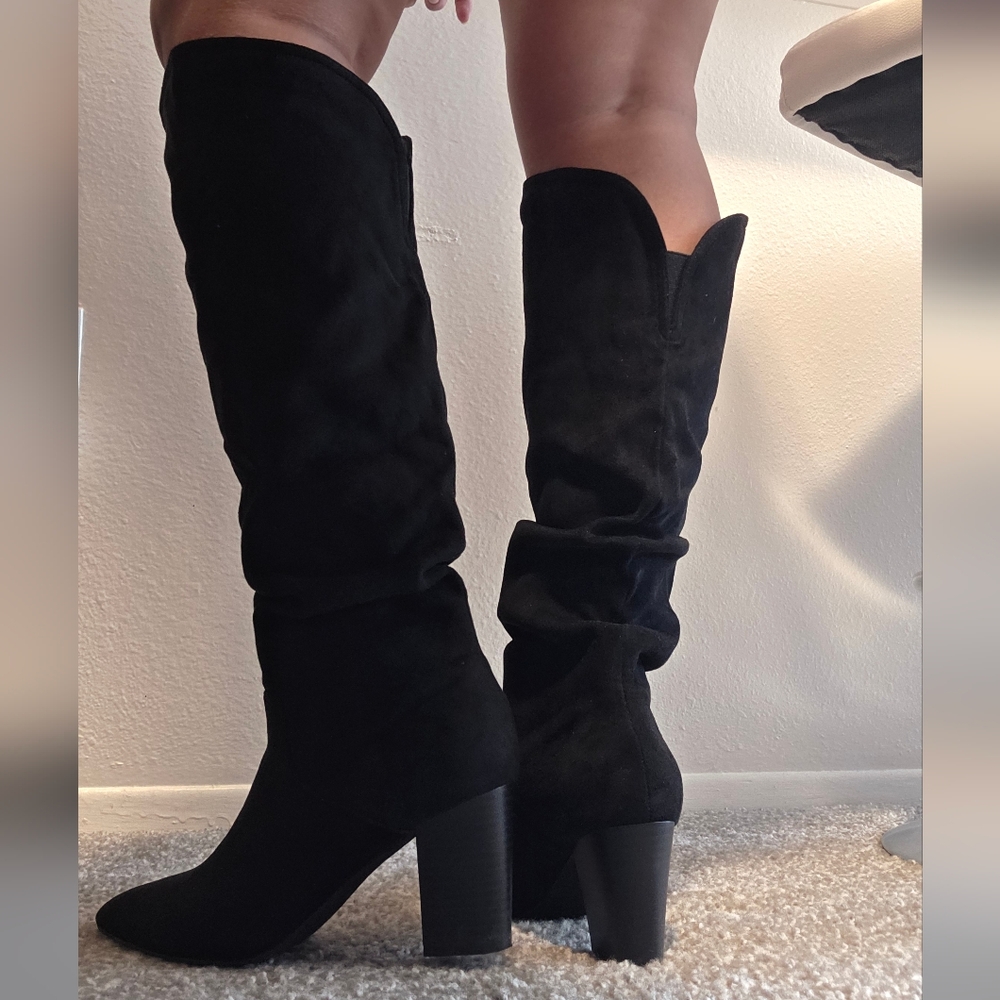 Heeled Black Knee-High Women's Boots